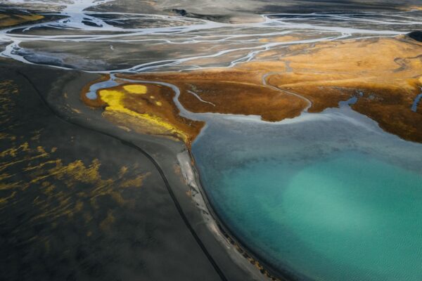 A large body of water surrounded by land