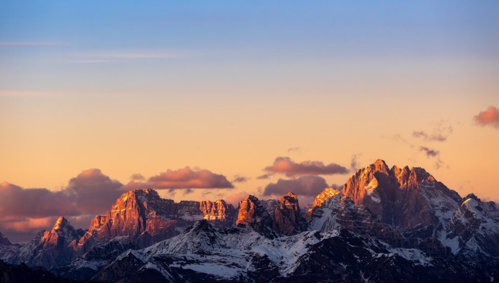 A view of a mountain range at sunset