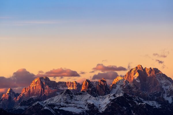 A view of a mountain range at sunset