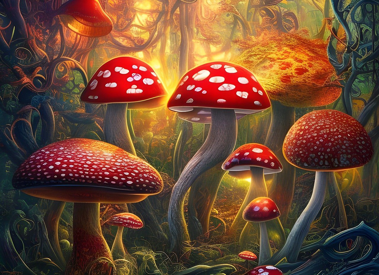 mushrooms forest fantasy whimsical 7664559