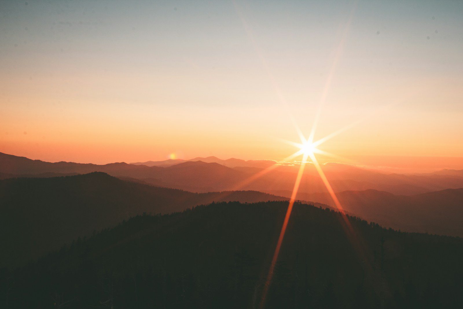 silhoutte of mountains during sunset