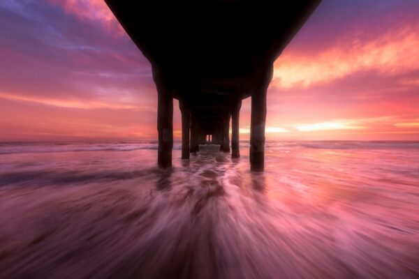 A long exposure of a pier at sunset