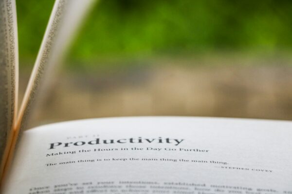 selective focus photography of Productivity printed book